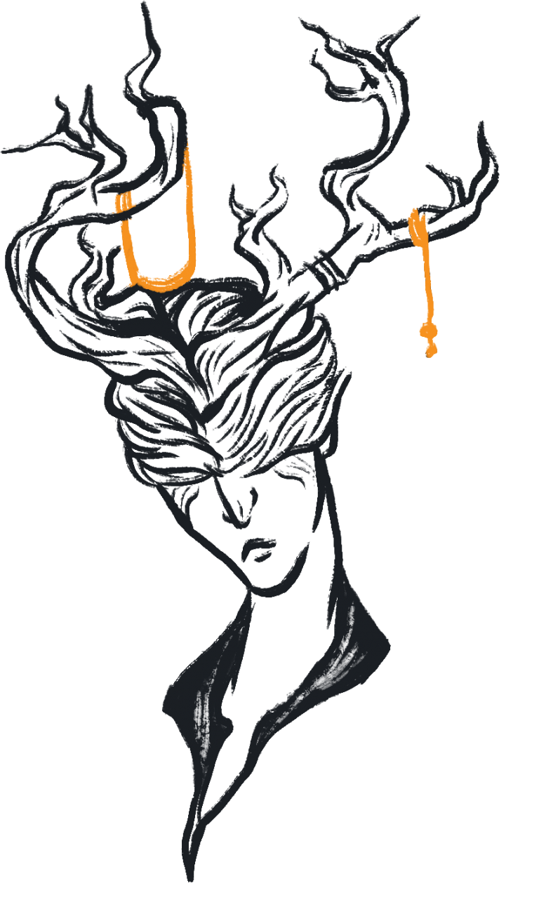 figure wearing face mask with antlers